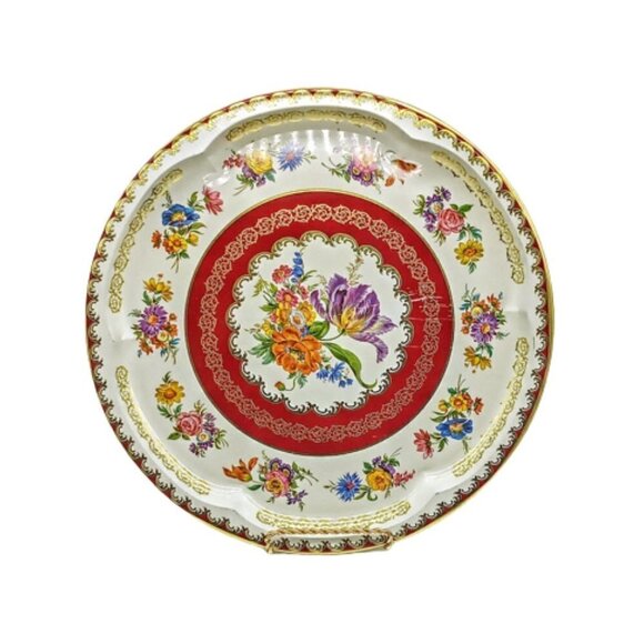 Daher Made in England Round Multicolor Floral Tin Tray - Picture 1 of 5